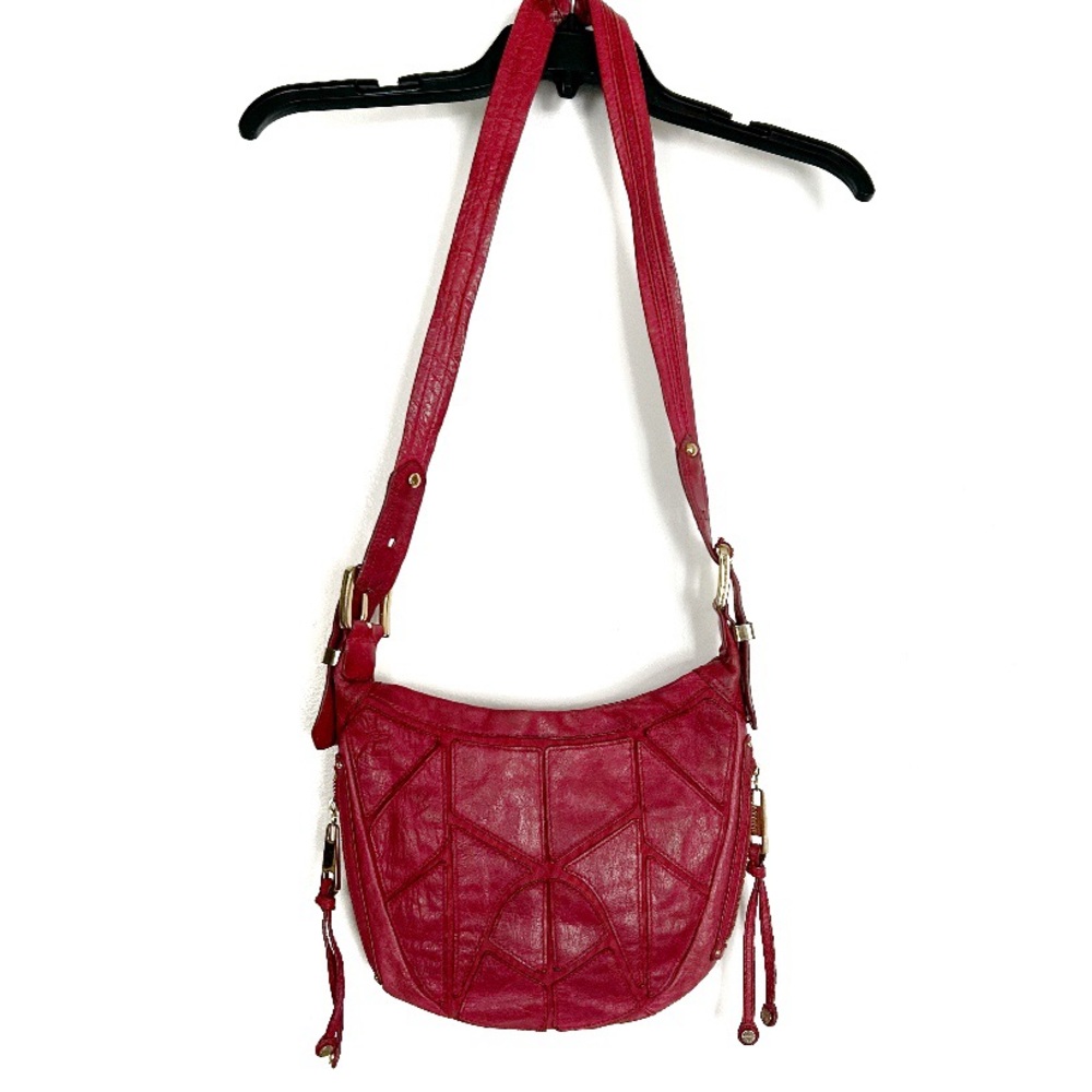 Steven by Steve Madden Red Leather Purse Shoulder Bag Gold Buckle Zipper Pockets